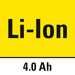 Litium-jon-teknologi med 4 Ah kapacitet
